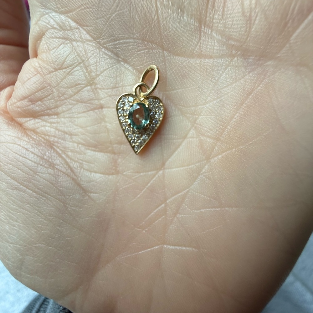 14k Gold Heart Pendant with green sapphire and diamonds